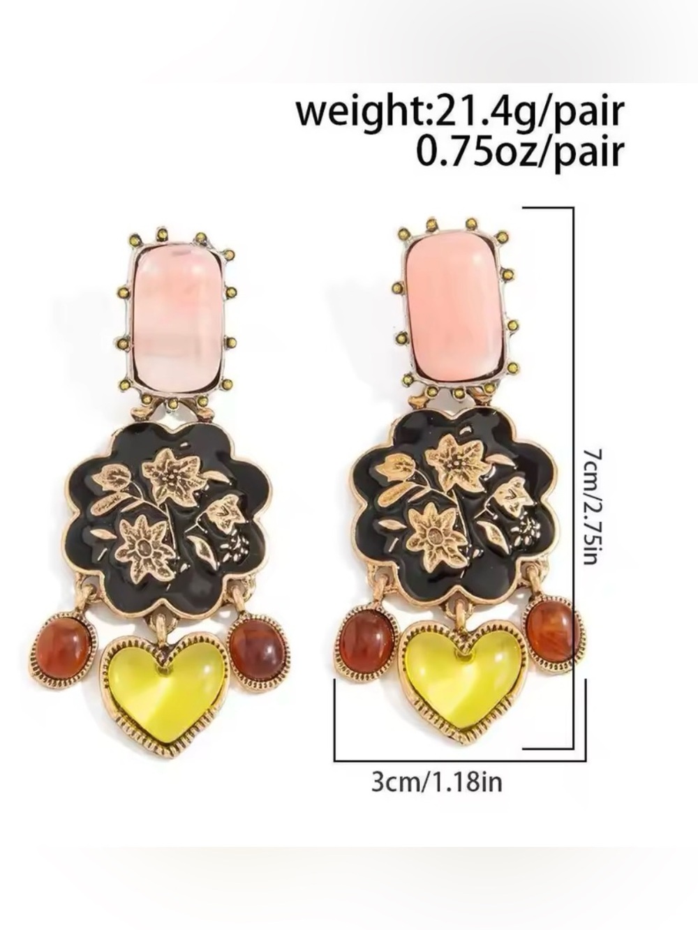 Statement Floral Multicolor Earrings - Picture 4 of 4